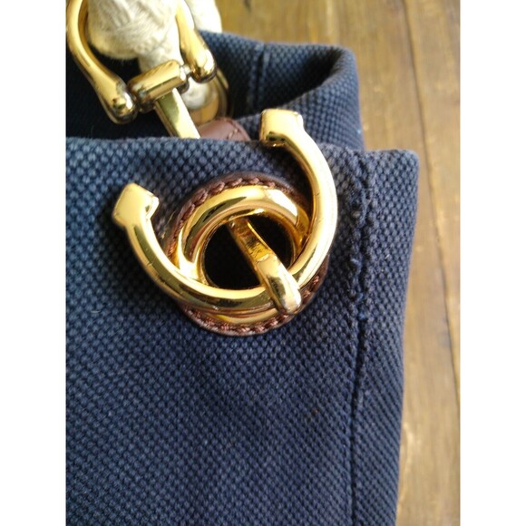 Michael Kors 80s 90s Y2K Designer Nautical Soho Canvas Marina Tote PurseSatchel - Picture 3 of 7